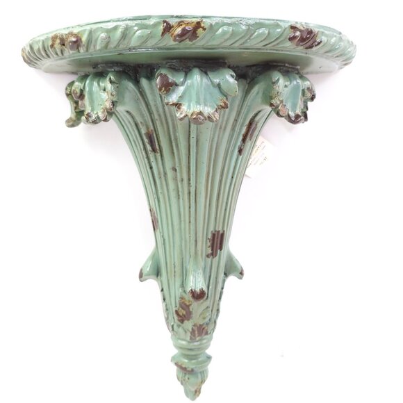 Hobby Lobby Dark Seafoam Color Distressed Rococo-Style Mounted Shelf - Picture 3 of 8